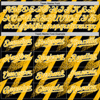 Custom Black Gold-White Zigzag Shape 3D Pattern Design Bomber Full-Snap Varsity Letterman Hoodie Jacket
