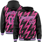Custom Black Pink-White Zigzag Shape 3D Pattern Design Bomber Full-Snap Varsity Letterman Hoodie Jacket