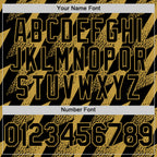 Custom Black Old Gold Zigzag Shape 3D Pattern Design Bomber Full-Snap Varsity Letterman Hoodie Jacket