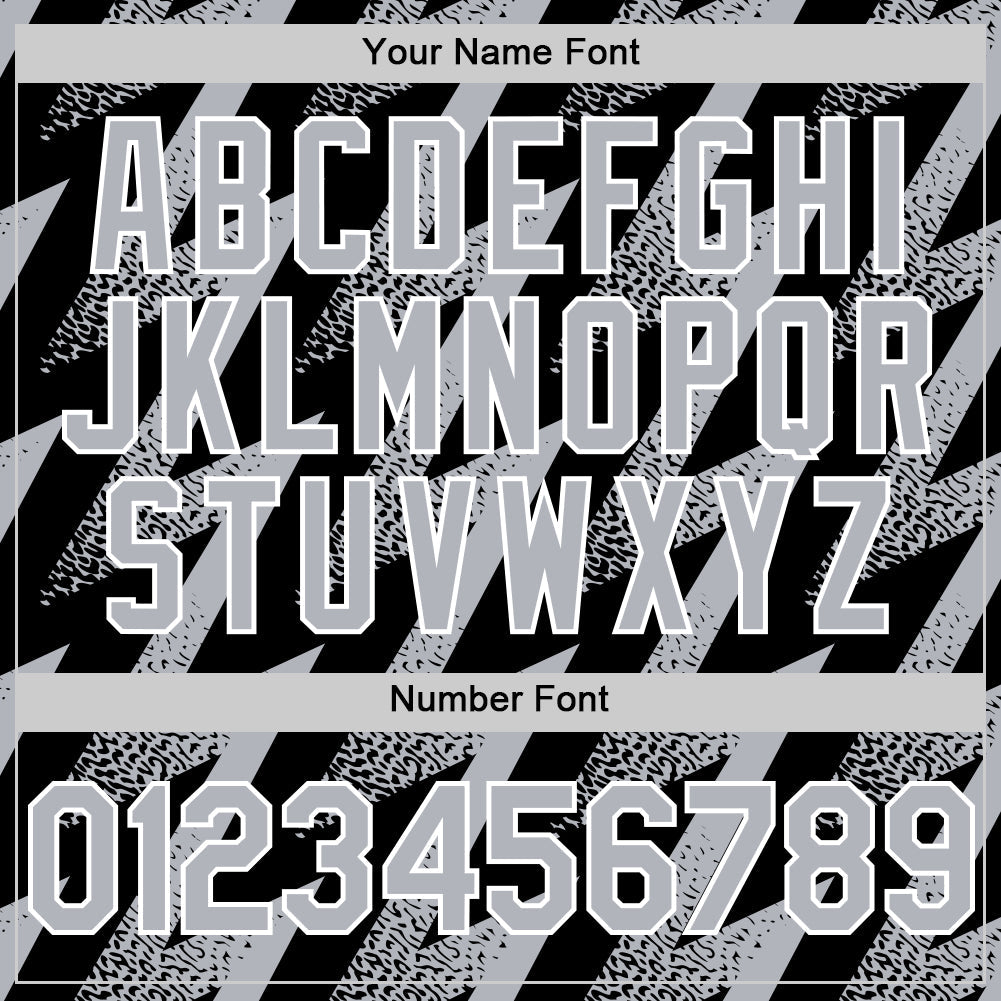 Custom Black Gray-White Zigzag Shape 3D Pattern Design Bomber Full-Snap Varsity Letterman Hoodie Jacket