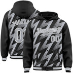Custom Black Gray-White Zigzag Shape 3D Pattern Design Bomber Full-Snap Varsity Letterman Hoodie Jacket