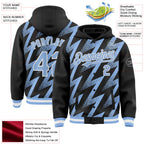 Custom Black Light Blue-White Zigzag Shape 3D Pattern Design Bomber Full-Snap Varsity Letterman Hoodie Jacket