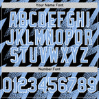 Custom Black Light Blue-White Zigzag Shape 3D Pattern Design Bomber Full-Snap Varsity Letterman Hoodie Jacket