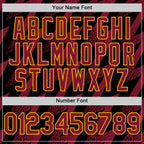 Custom Black Crimson-Gold Zigzag Shape 3D Pattern Design Bomber Full-Snap Varsity Letterman Hoodie Jacket