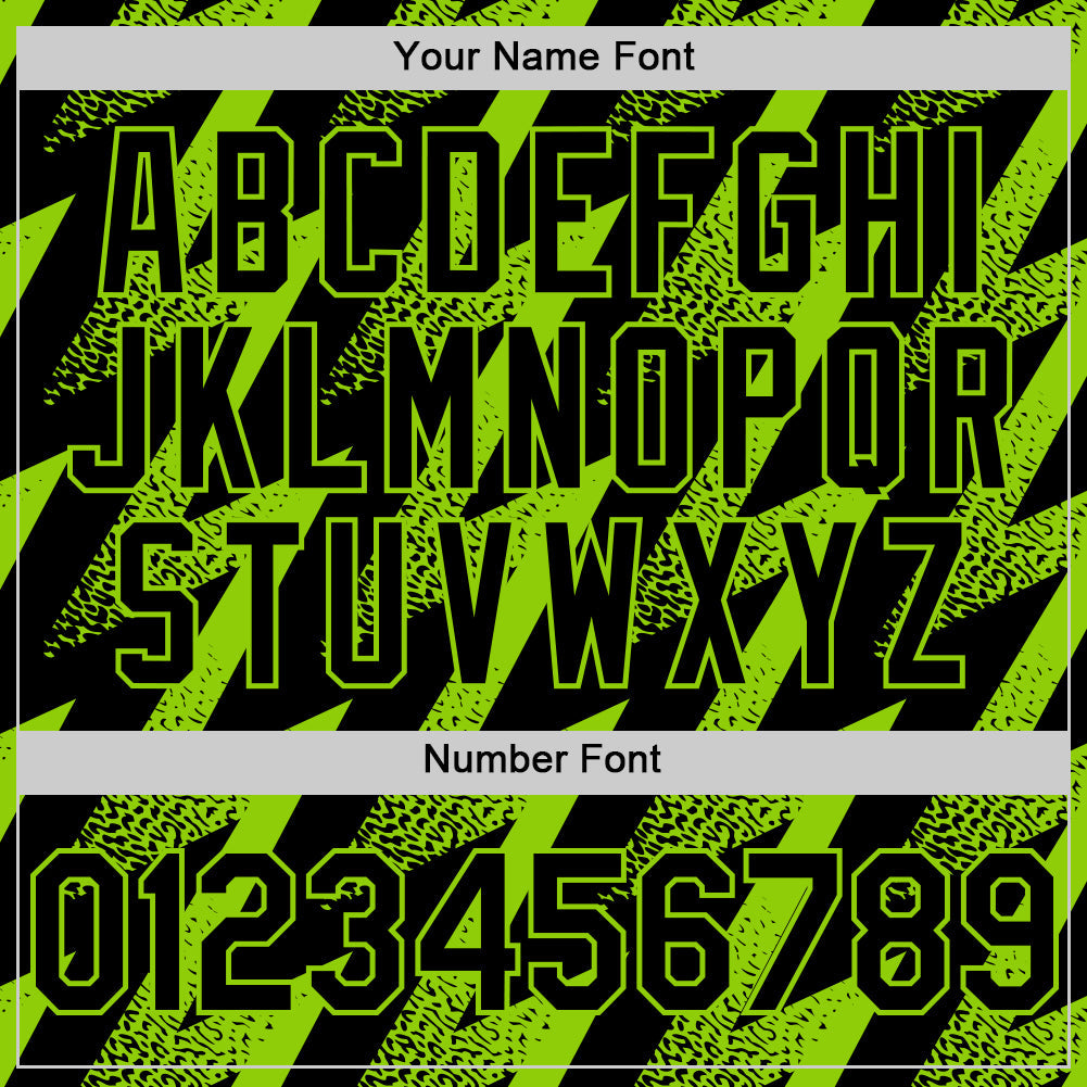 Custom Black Neon Green Zigzag Shape 3D Pattern Design Bomber Full-Snap Varsity Letterman Hoodie Jacket