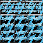 Custom Black Sky Blue-White Zigzag Shape 3D Pattern Design Bomber Full-Snap Varsity Letterman Hoodie Jacket