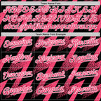 Custom Black Neon Pink-White Zigzag Shape 3D Pattern Design Bomber Full-Snap Varsity Letterman Hoodie Jacket