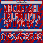 Custom Royal Red-White Zigzag Shape 3D Pattern Design Bomber Full-Snap Varsity Letterman Hoodie Jacket