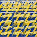 Custom Royal Yellow-White Zigzag Shape 3D Pattern Design Bomber Full-Snap Varsity Letterman Hoodie Jacket