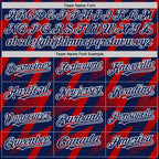 Custom Navy Red-White Zigzag Shape 3D Pattern Design Bomber Full-Snap Varsity Letterman Hoodie Jacket