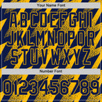 Custom Navy Gold Zigzag Shape 3D Pattern Design Bomber Full-Snap Varsity Letterman Hoodie Jacket