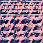 Custom Navy Medium Pink-White Zigzag Shape 3D Pattern Design Bomber Full-Snap Varsity Letterman Hoodie Jacket