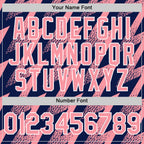 Custom Navy Medium Pink-White Zigzag Shape 3D Pattern Design Bomber Full-Snap Varsity Letterman Hoodie Jacket