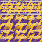 Custom Purple Gold-White Zigzag Shape 3D Pattern Design Bomber Full-Snap Varsity Letterman Hoodie Jacket