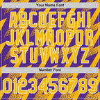 Custom Purple Gold-White Zigzag Shape 3D Pattern Design Bomber Full-Snap Varsity Letterman Hoodie Jacket