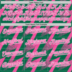Custom Kelly Green Pink-White Zigzag Shape 3D Pattern Design Bomber Full-Snap Varsity Letterman Hoodie Jacket