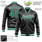 Custom Black Kelly Green-White Bomber Full-Snap Varsity Faux Leather Letterman Jacket
