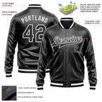 Custom Black Black-White Bomber Full-Snap Varsity Faux Leather Letterman Jacket