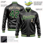 Custom Black Green-Cream Bomber Full-Snap Varsity Faux Leather Letterman Jacket