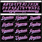 Custom Black Light Blue-Pink Bomber Full-Snap Varsity Faux Leather Letterman Jacket
