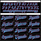 Custom Black Pink-Sky Blue Bomber Full-Snap Varsity Faux Leather Letterman Jacket