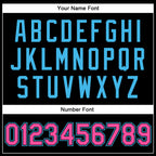 Custom Black Pink-Sky Blue Bomber Full-Snap Varsity Faux Leather Letterman Jacket