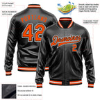Custom Black Orange-White Bomber Full-Snap Varsity Faux Leather Letterman Jacket