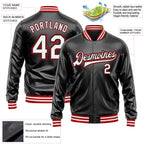 Custom Black White-Red Bomber Full-Snap Varsity Faux Leather Letterman Jacket