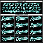 Custom Black White-Aqua Bomber Full-Snap Varsity Faux Leather Letterman Jacket