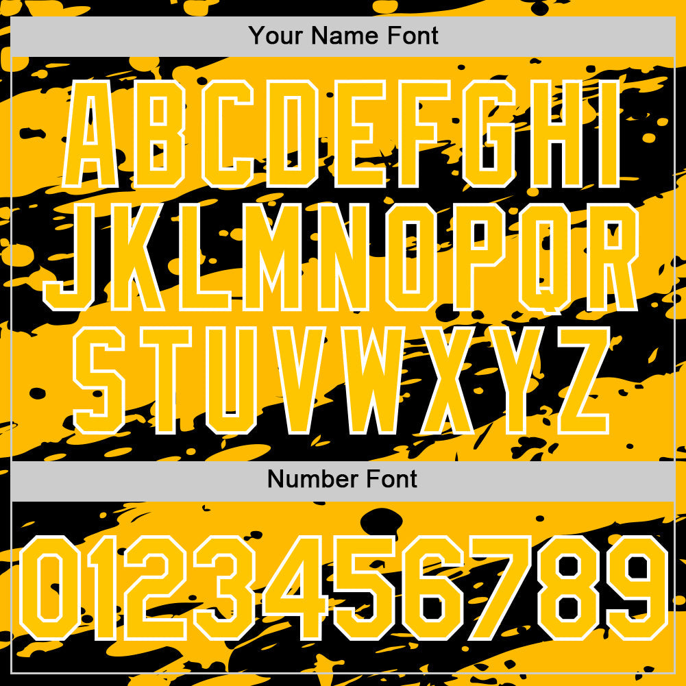 Custom Black Gold-White Splash 3D Pattern Design Bomber Full-Snap Varsity Letterman Hoodie Jacket