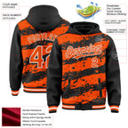 Custom Black Orange-White Splash 3D Pattern Design Bomber Full-Snap Varsity Letterman Hoodie Jacket