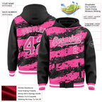 Custom Black Pink-White Splash 3D Pattern Design Bomber Full-Snap Varsity Letterman Hoodie Jacket
