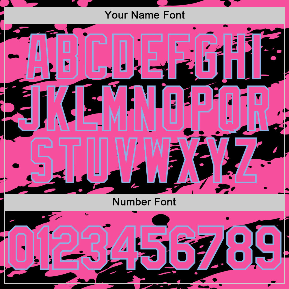 Custom Black Pink-Light Blue Splash 3D Pattern Design Bomber Full-Snap Varsity Letterman Hoodie Jacket