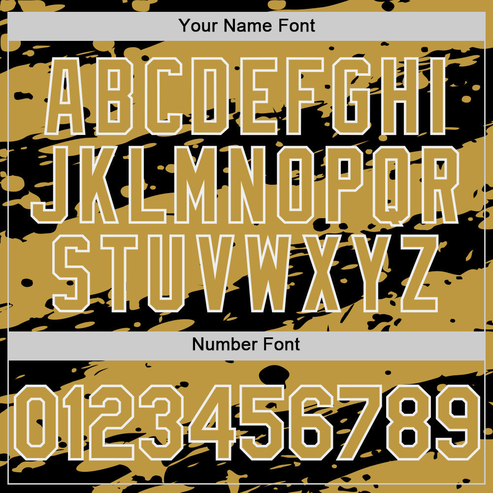 Custom Black Old Gold-White Splash 3D Pattern Design Bomber Full-Snap Varsity Letterman Hoodie Jacket