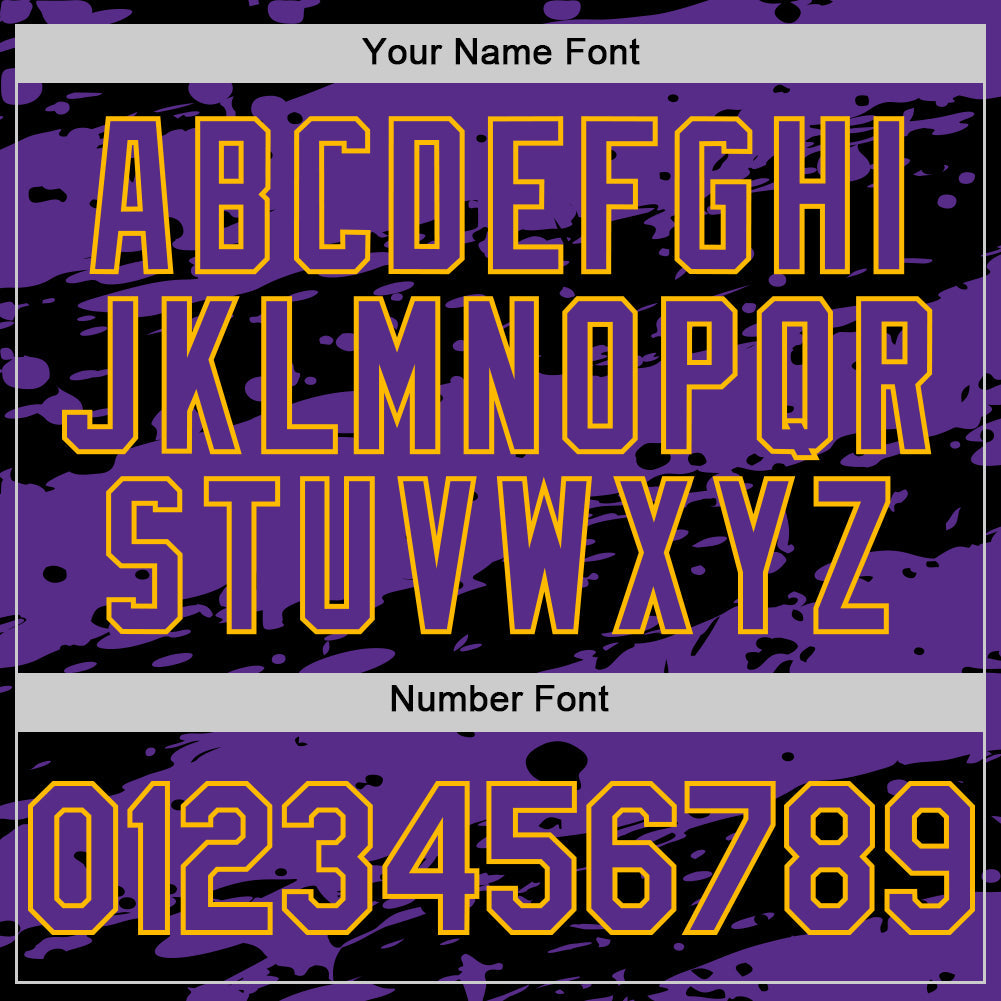 Custom Black Purple-Gold Splash 3D Pattern Design Bomber Full-Snap Varsity Letterman Hoodie Jacket