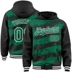 Custom Black Kelly Green-White Splash 3D Pattern Design Bomber Full-Snap Varsity Letterman Hoodie Jacket
