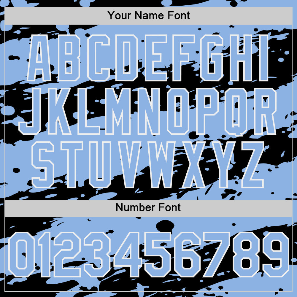 Custom Black Light Blue-White Splash 3D Pattern Design Bomber Full-Snap Varsity Letterman Hoodie Jacket