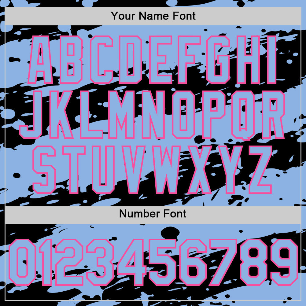 Custom Black Light Blue-Pink Splash 3D Pattern Design Bomber Full-Snap Varsity Letterman Hoodie Jacket