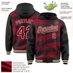 Custom Black Crimson-Cream Splash 3D Pattern Design Bomber Full-Snap Varsity Letterman Hoodie Jacket