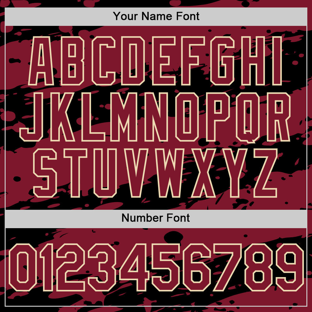 Custom Black Crimson-Cream Splash 3D Pattern Design Bomber Full-Snap Varsity Letterman Hoodie Jacket