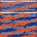 Custom Orange Royal-White Splash 3D Pattern Design Bomber Full-Snap Varsity Letterman Hoodie Jacket
