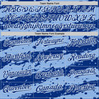 Custom Light Blue Royal-White Splash 3D Pattern Design Bomber Full-Snap Varsity Letterman Hoodie Jacket
