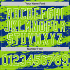 Custom Royal Neon Green-White Splash 3D Pattern Design Bomber Full-Snap Varsity Letterman Hoodie Jacket