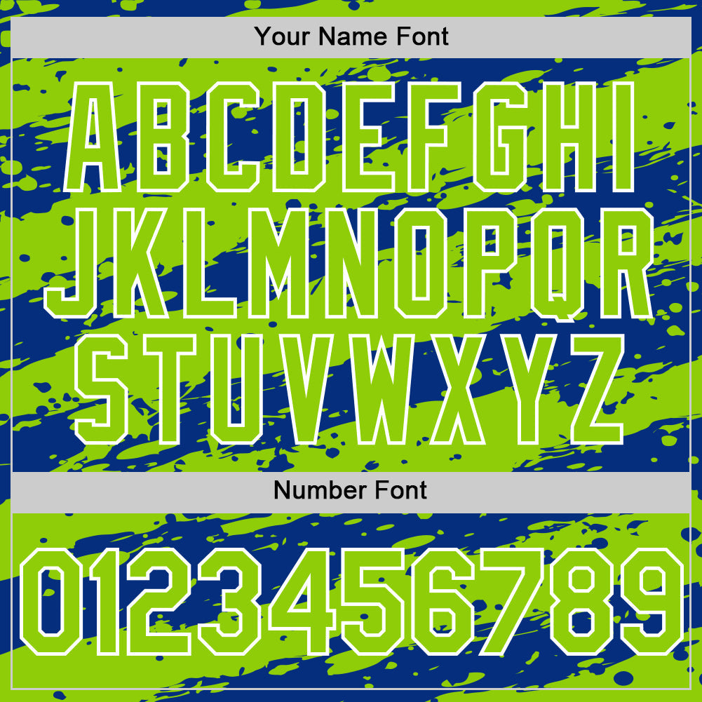 Custom Royal Neon Green-White Splash 3D Pattern Design Bomber Full-Snap Varsity Letterman Hoodie Jacket