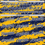 Custom Gold Navy-White Splash 3D Pattern Design Bomber Full-Snap Varsity Letterman Hoodie Jacket