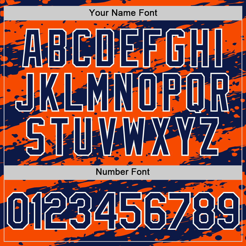 Custom Orange Navy-White Splash 3D Pattern Design Bomber Full-Snap Varsity Letterman Hoodie Jacket