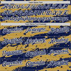 Custom Old Gold Navy-White Splash 3D Pattern Design Bomber Full-Snap Varsity Letterman Hoodie Jacket