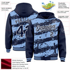 Custom Light Blue Navy-White Splash 3D Pattern Design Bomber Full-Snap Varsity Letterman Hoodie Jacket