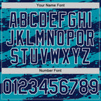 Custom Teal Navy-White Splash 3D Pattern Design Bomber Full-Snap Varsity Letterman Hoodie Jacket