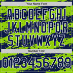 Custom Neon Green Navy-White Splash 3D Pattern Design Bomber Full-Snap Varsity Letterman Hoodie Jacket